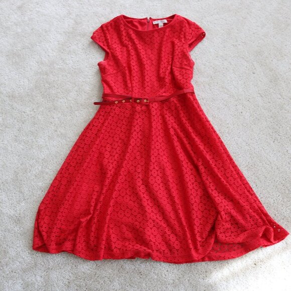 Red Lace Dress with Belt - Picture 1 of 5
